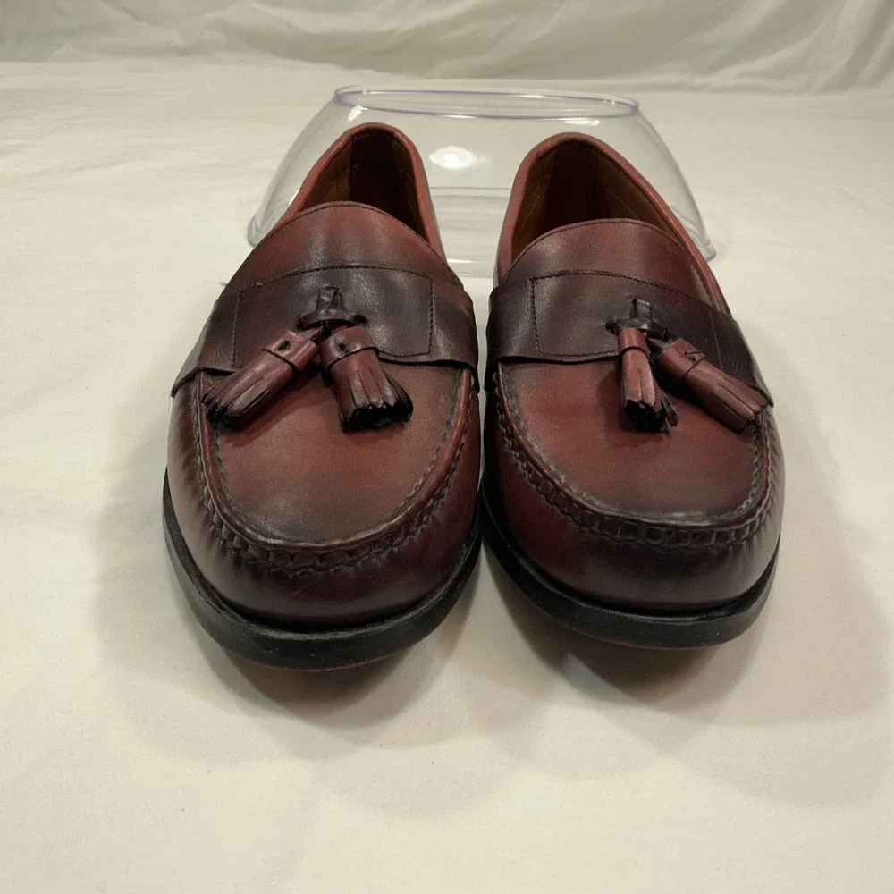 Allen Edmonds Schreier Mens 9.5 C Burgundy Leather Tassel Loafers USA Made